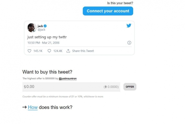 500 тысяч за предложение: создатель Twitter продает свой первый твит