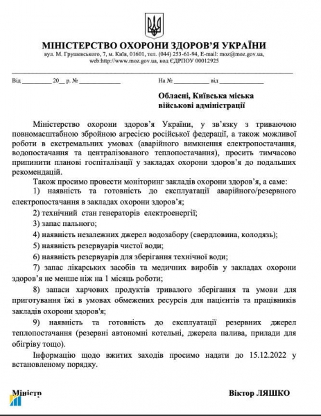 В Україні призупиняють планові госпіталізації до медустанов: МОЗ назвало причину
