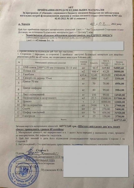 Волонтер звинуватив чиновників Чернігівської ОВА в закупках будматеріалів для постраждалих від війни за цінами втричі вище ринкових